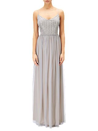 Adrianna Papell Long Beaded Dress, Silver/Grey