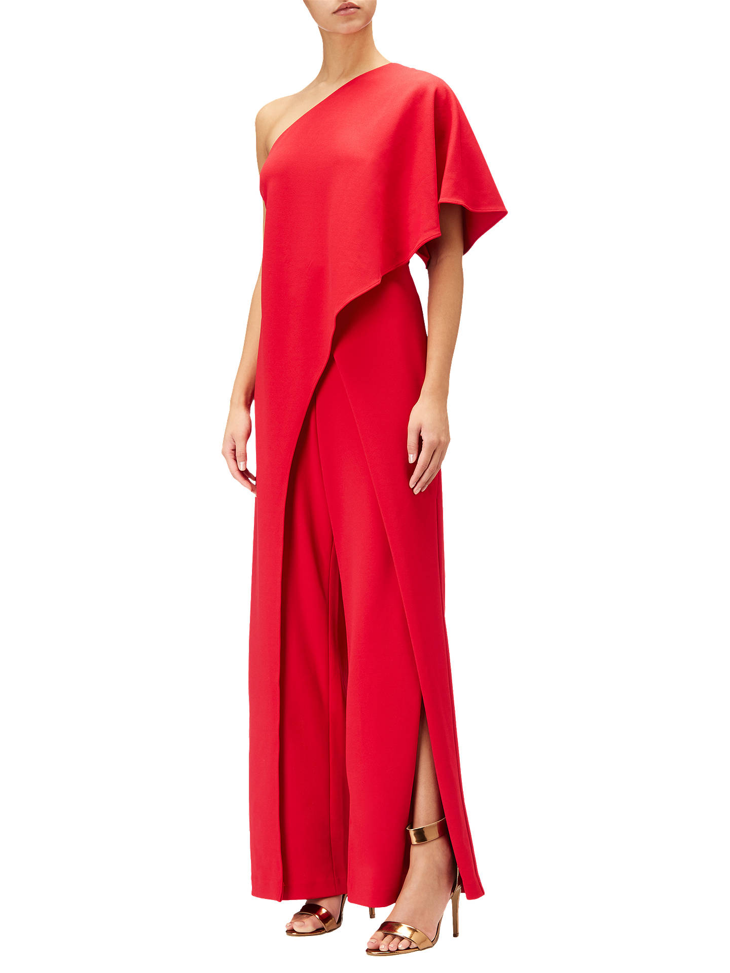 Adrianna Papell Flutter One Shoulder Jumpsuit, Red at John Lewis & Partners