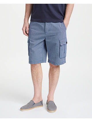 John Lewis & Partners Stripe Cotton Cargo Shorts, Blue