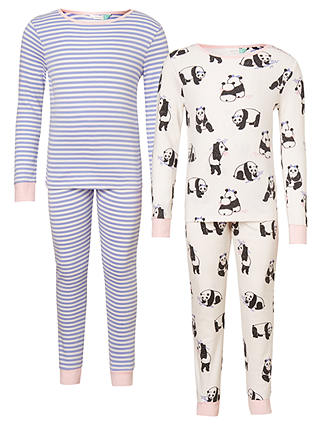 John Lewis & Partners Children's Panda Print Pyjamas, Pack of 2, Pink/Blue