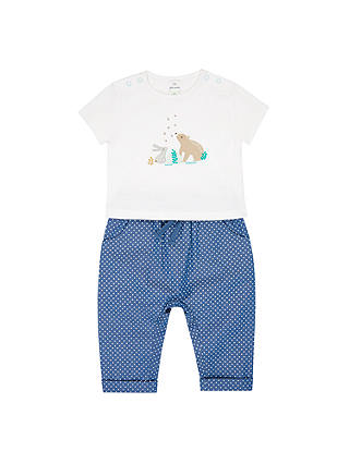 John Lewis & Partners Baby Bear & Bunny T-Shirt & Trousers Set, White/Blue