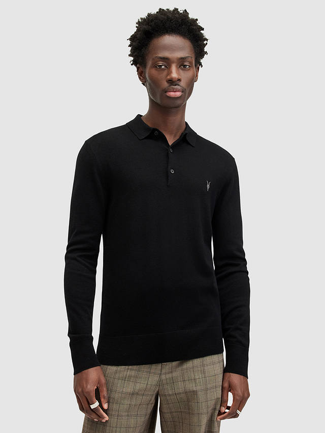 AllSaints Mode Merino Slim Fit Polo Shirt, Black