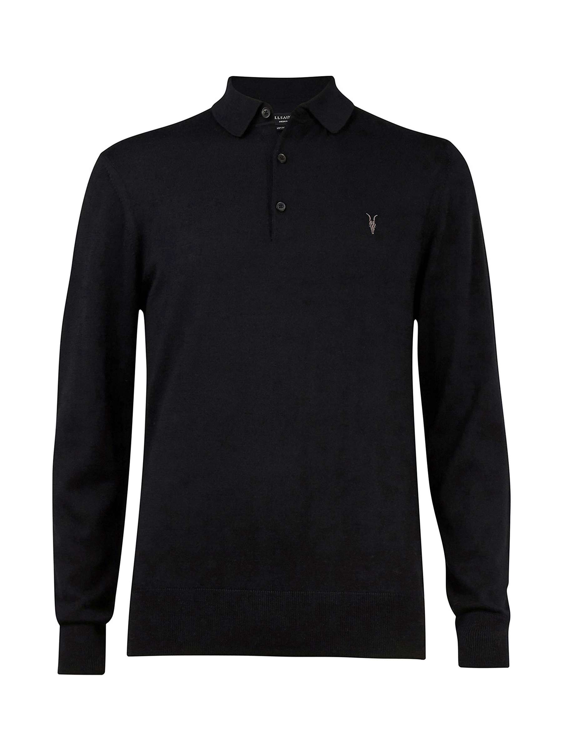 AllSaints Mode Merino Slim Fit Polo Shirt, Black at John Lewis & Partners
