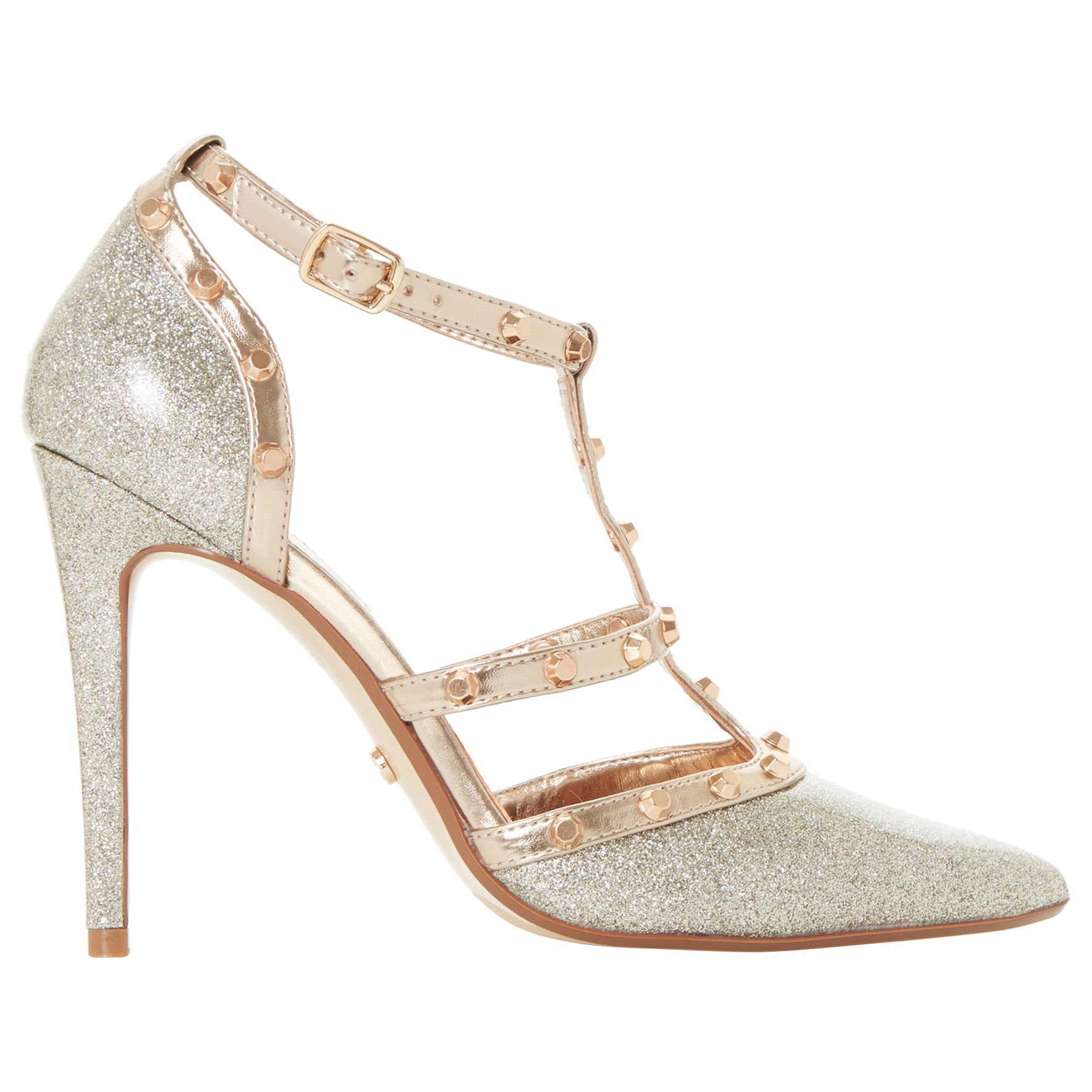 Dune Daenerys Studded Cut Out Court Shoes, Gold Glitter, 7