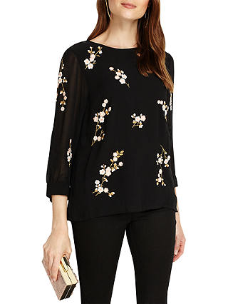 Phase Eight Hina Embroidered Blouse, Black