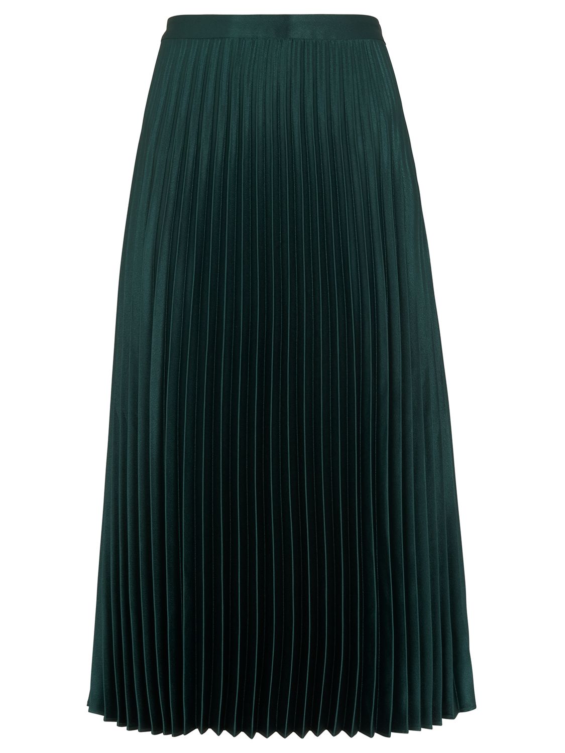 Whistles Satin Pleated Skirt, Dark Green