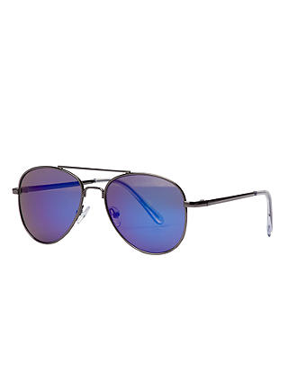 John Lewis & Partners Children's Mirror Aviator Sunglasses, Silver/Blue