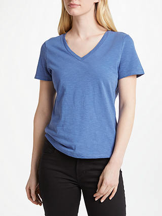John Lewis & Partners V-Neck Short Sleeve Cotton Slub T-Shirt