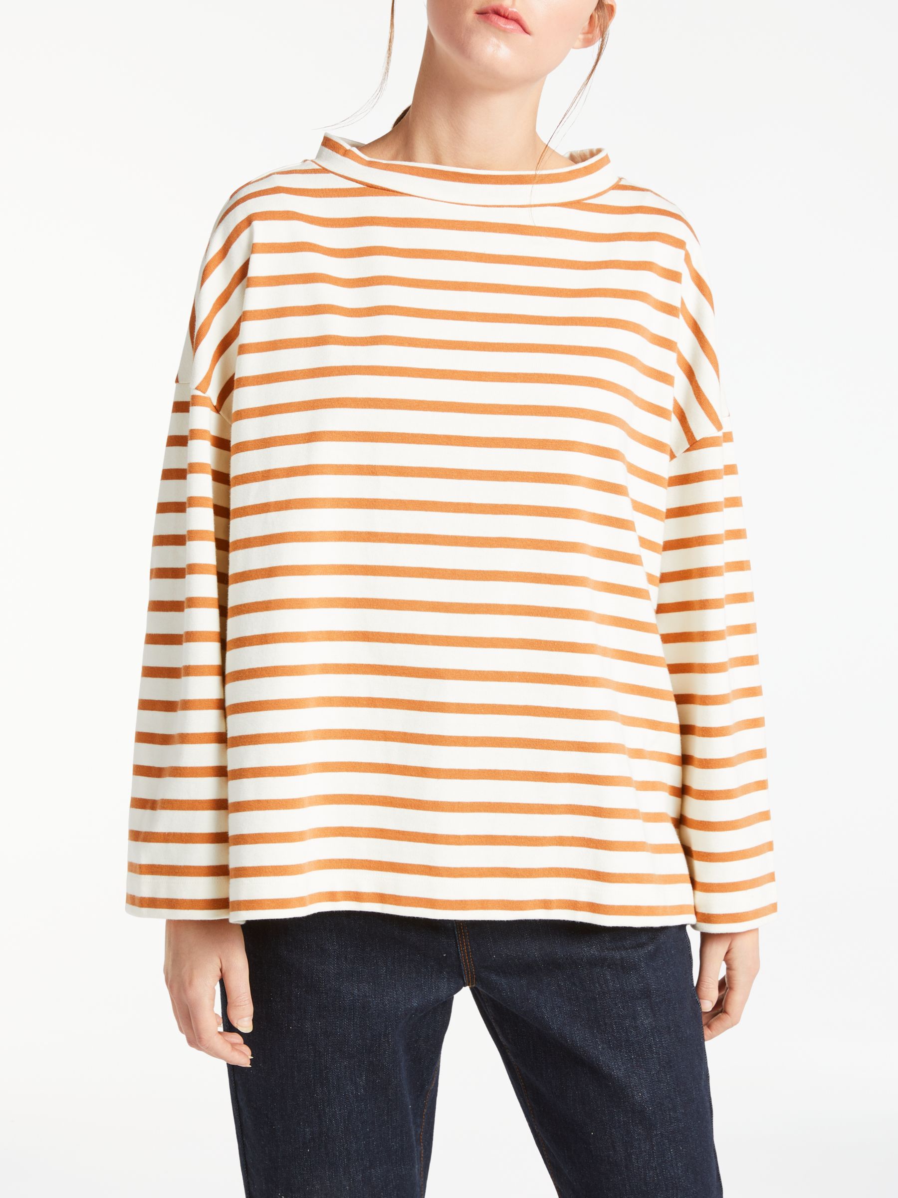 Kin Stripe Mock Neck T-Shirt, Brown/White, S