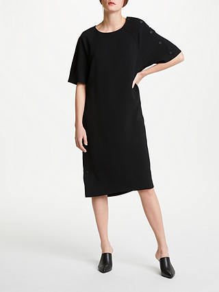 Kin Asymmetric Snap Sleeve Dress, Black
