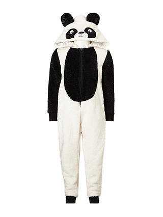 John Lewis & Partners Children's Panda Fleece Onesie, Black/White