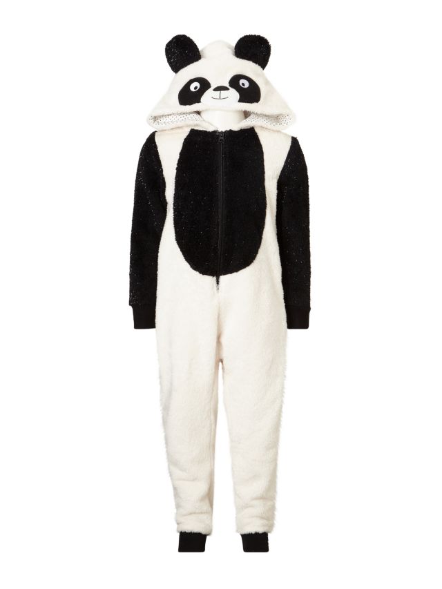 John Lewis Partners Children s Panda Fleece Onesie Black White