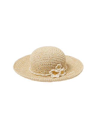 John Lewis & Partners Girls' Straw Sun Hat with Flower, Natural