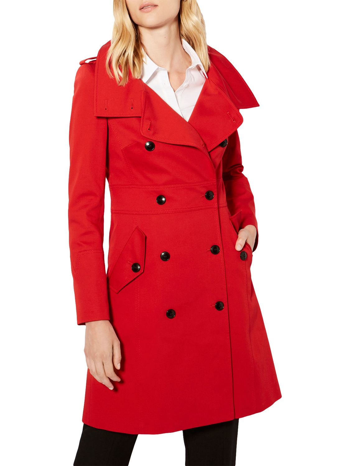 Karen Millen Classic Trench Coat, Red at John Lewis & Partners