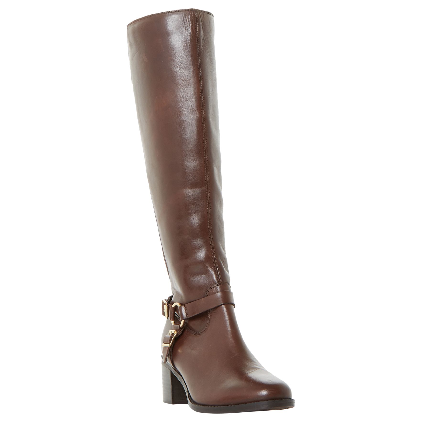 Dune Vicky Block Heeled Knee High Boots, Brown, 3