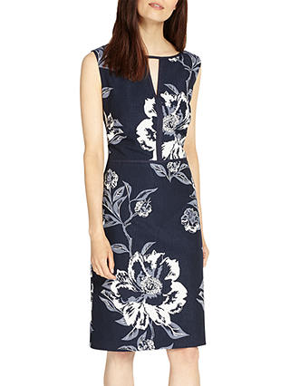 Phase Eight Floral Jacquard Dress, Navy/Ivory