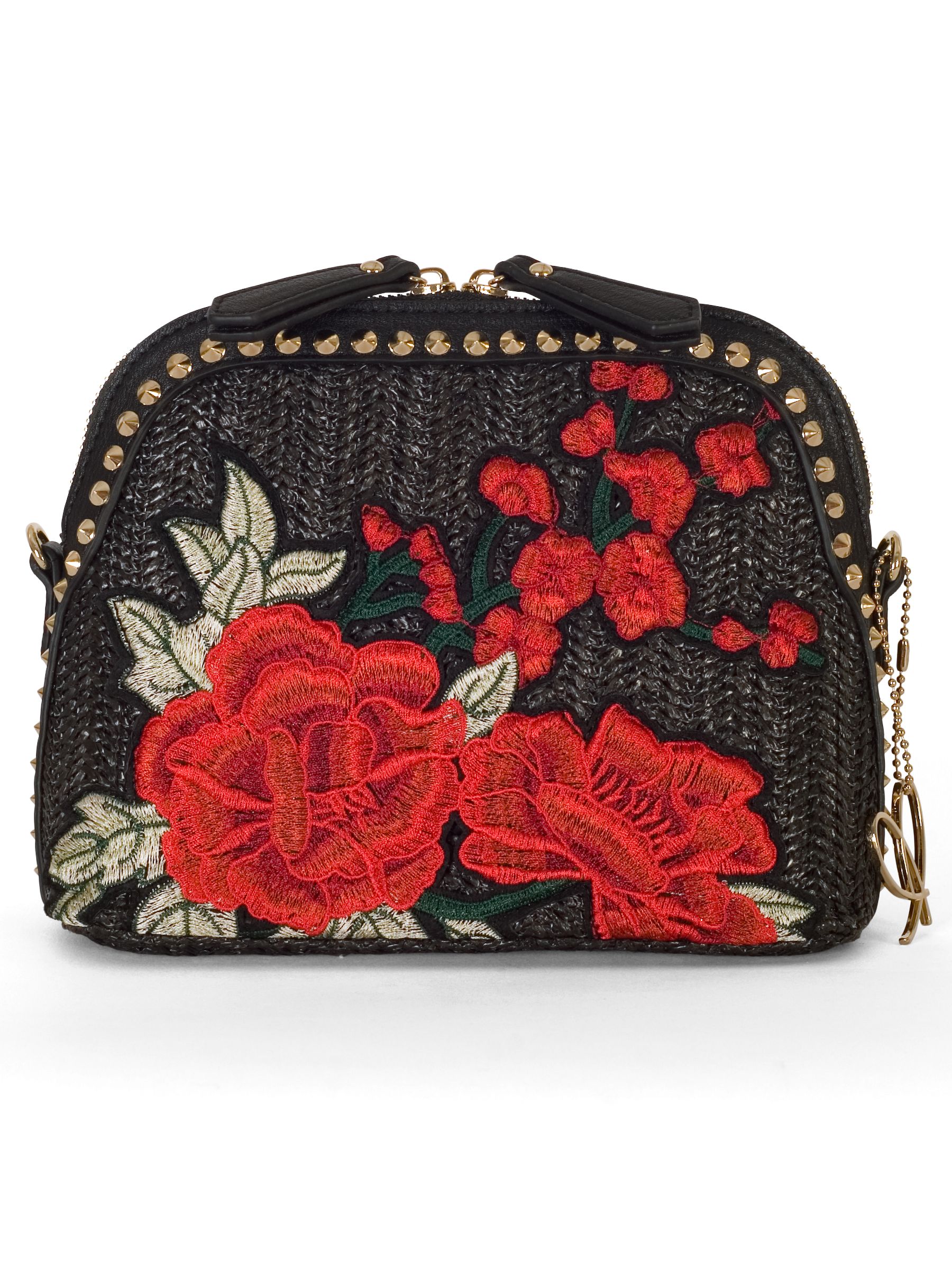 Chesca Rose Embroidered Cross Body Bag, Black/Red
