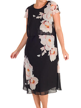 Chesca Floral Print Layered Chiffon Dress, Black/Blush at John Lewis ...