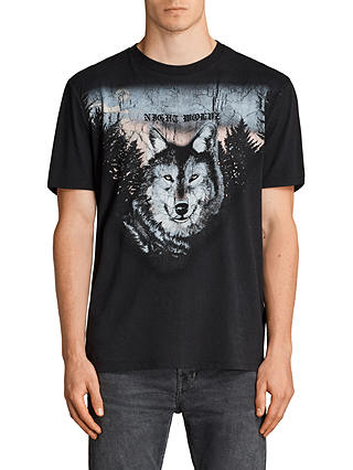 AllSaints Night Wolves Short Sleeve T-Shirt, Black