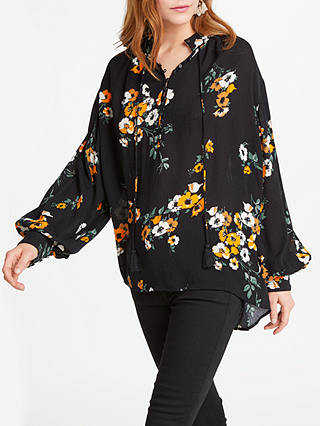 AND/OR Ivy Floral Print Blouse, Black/Ochre