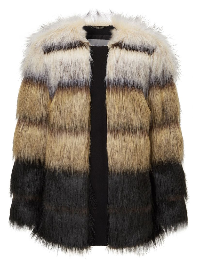 Grace & Oliver Madison Stripe Faux Fur Jacket, Black/Multi