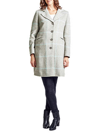 Four Seasons Single Breasted Check Coat, Pale Grey