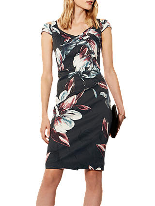 Karen Millen Oversized Floral Print Dress, Grey/Multi