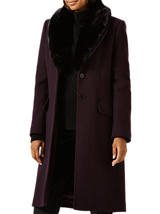 Jigsaw Modern Wool Faux Fur Collar Coat, Aubergine
