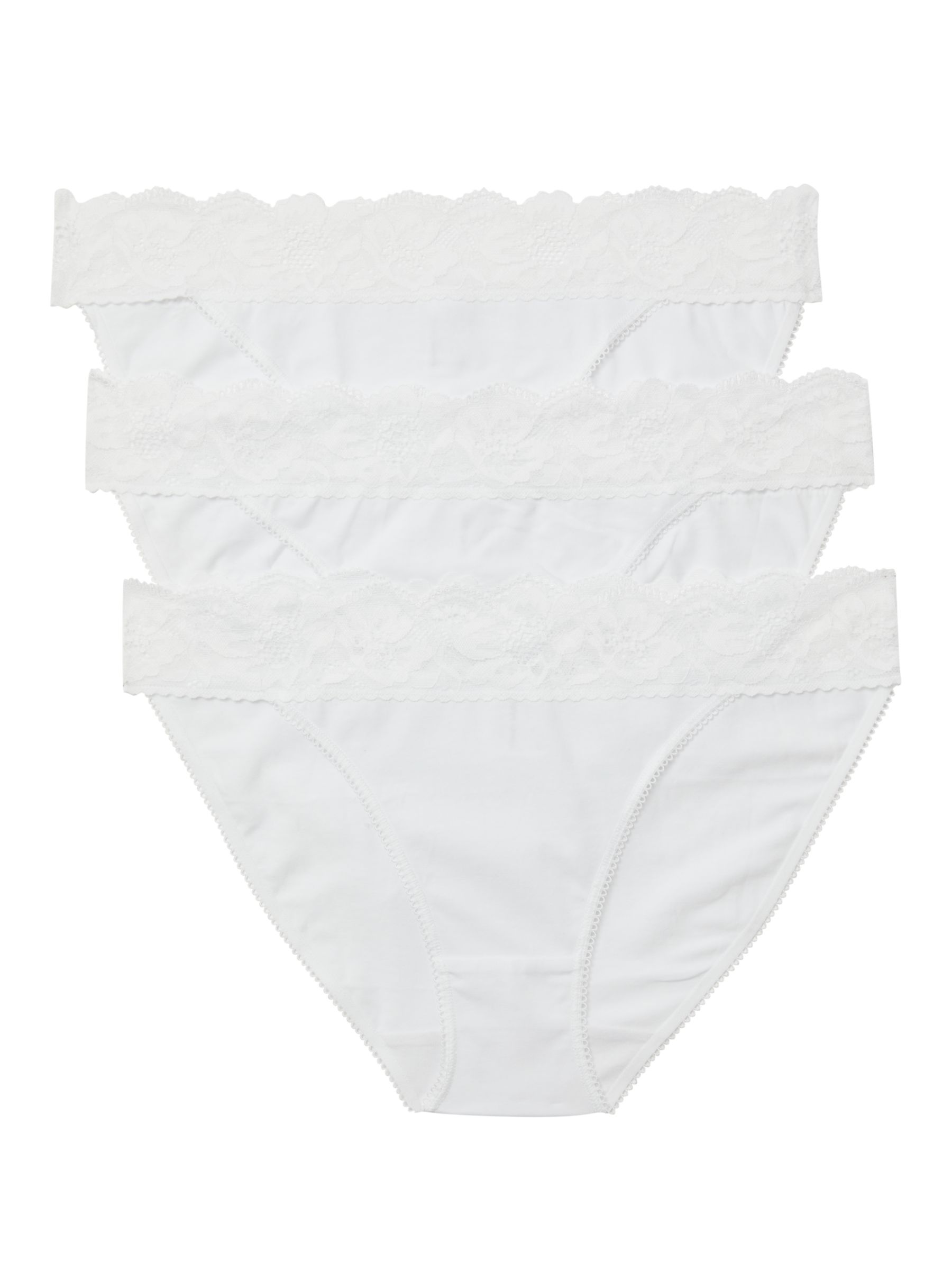 John Lewis ANYDAY Lace Trim Tanga Knickers, Pack of 3, White, 14