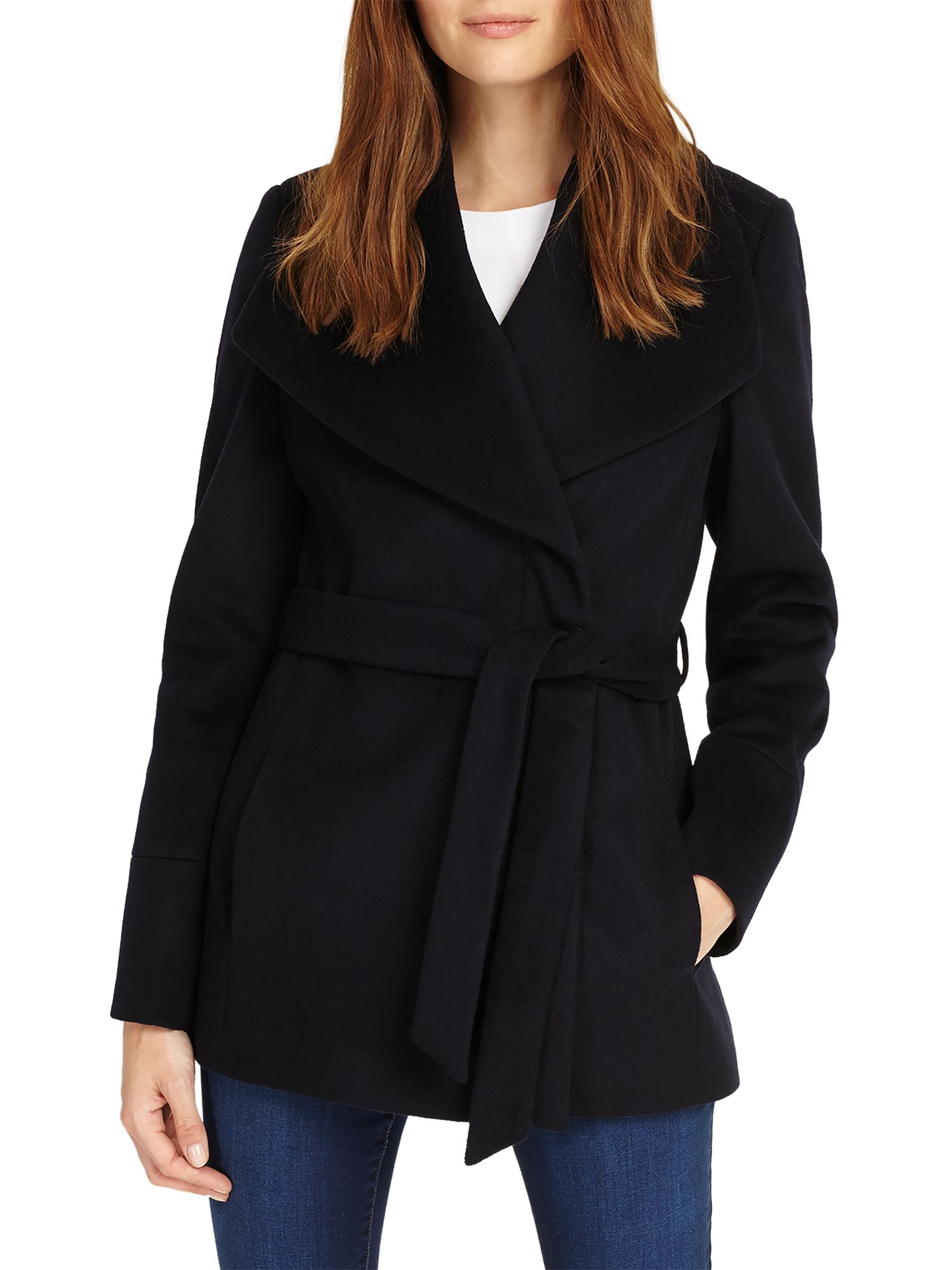 Phase Eight Nicci Short Belted Coat, Navy at John Lewis & Partners