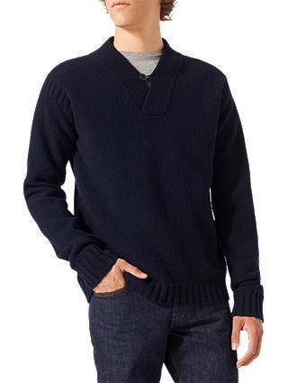 Jigsaw Lambswool Waffle Knitted Jumper, Navy