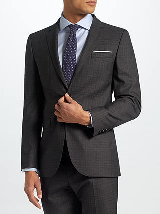 John Lewis & Partners Ermenegildo Zegna Super 160s Wool Check Half Canvas Tailored Suit Jacket, Charcoal