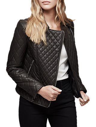 Reiss Amie Quilted Leather Biker Jacket, Chocolate