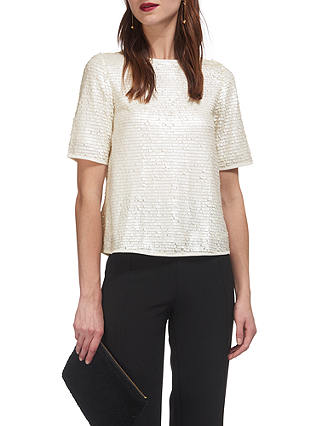 Whistles Cassidy Sequin T-Shirt, Ivory