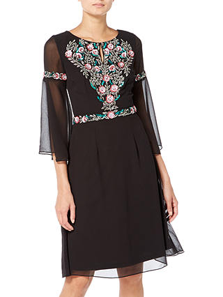 Raishma Boho Floral Embroidered Boho Dress, Black