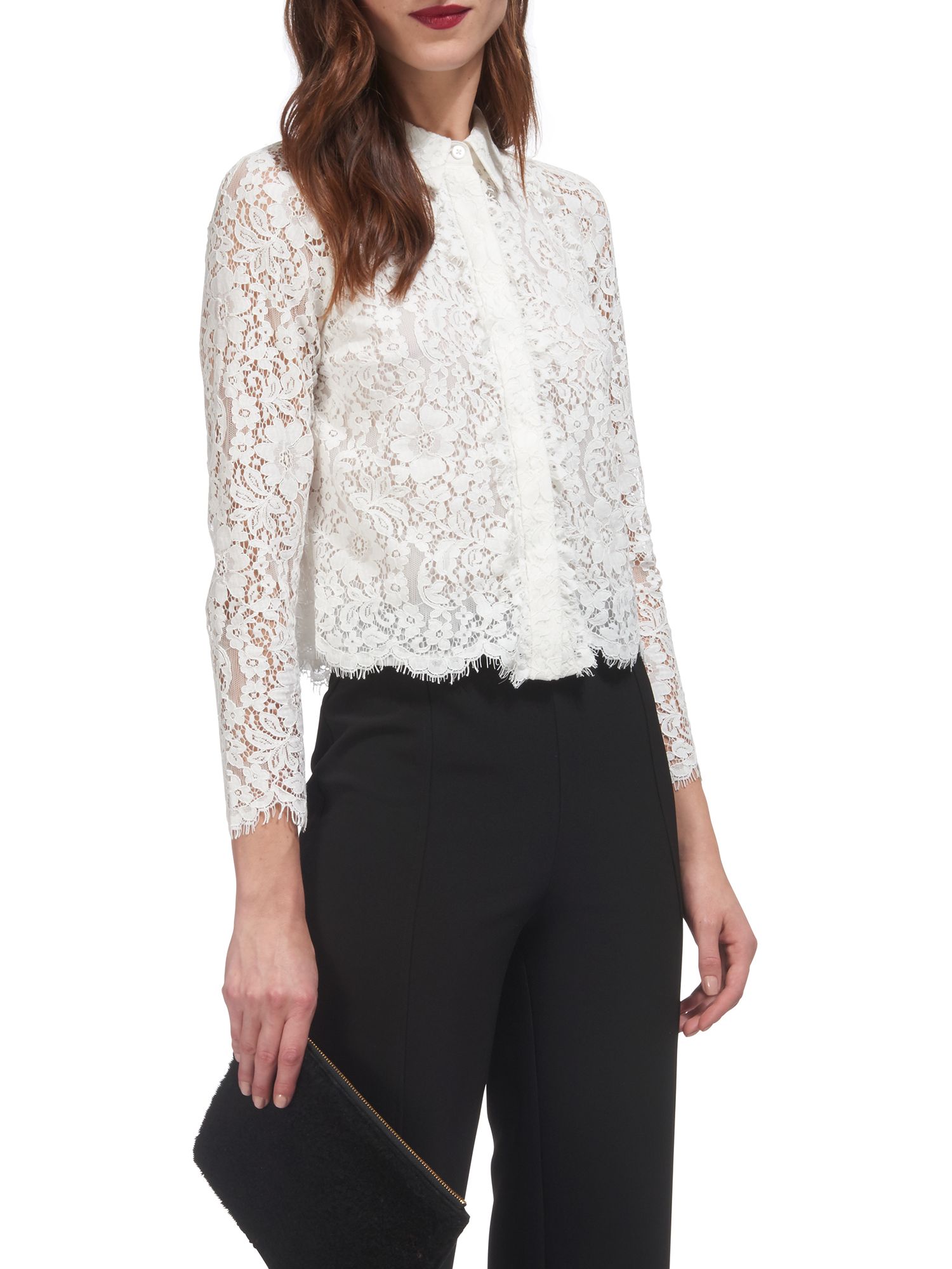 Whistles Suzie Lace Shirt, Ivory