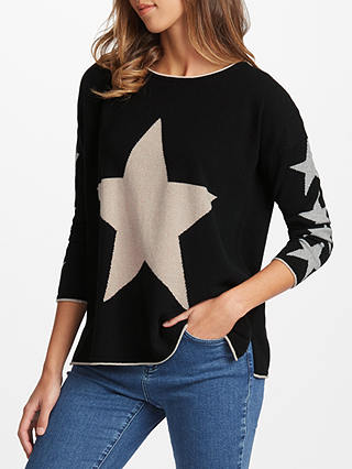 Cocoa Cashmere Star Front Jumper, Black/Oatmeal