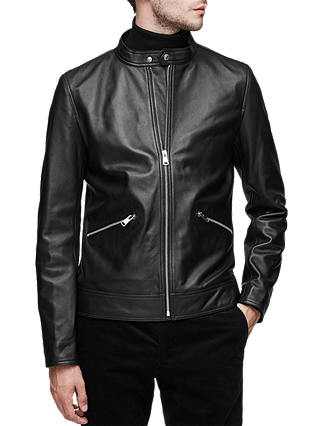 Reiss McKnight Leather Tab Collar Jacket, Black