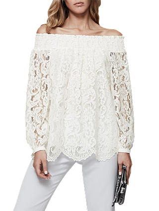 Reiss Off The Shoulder Lace Top, Off White