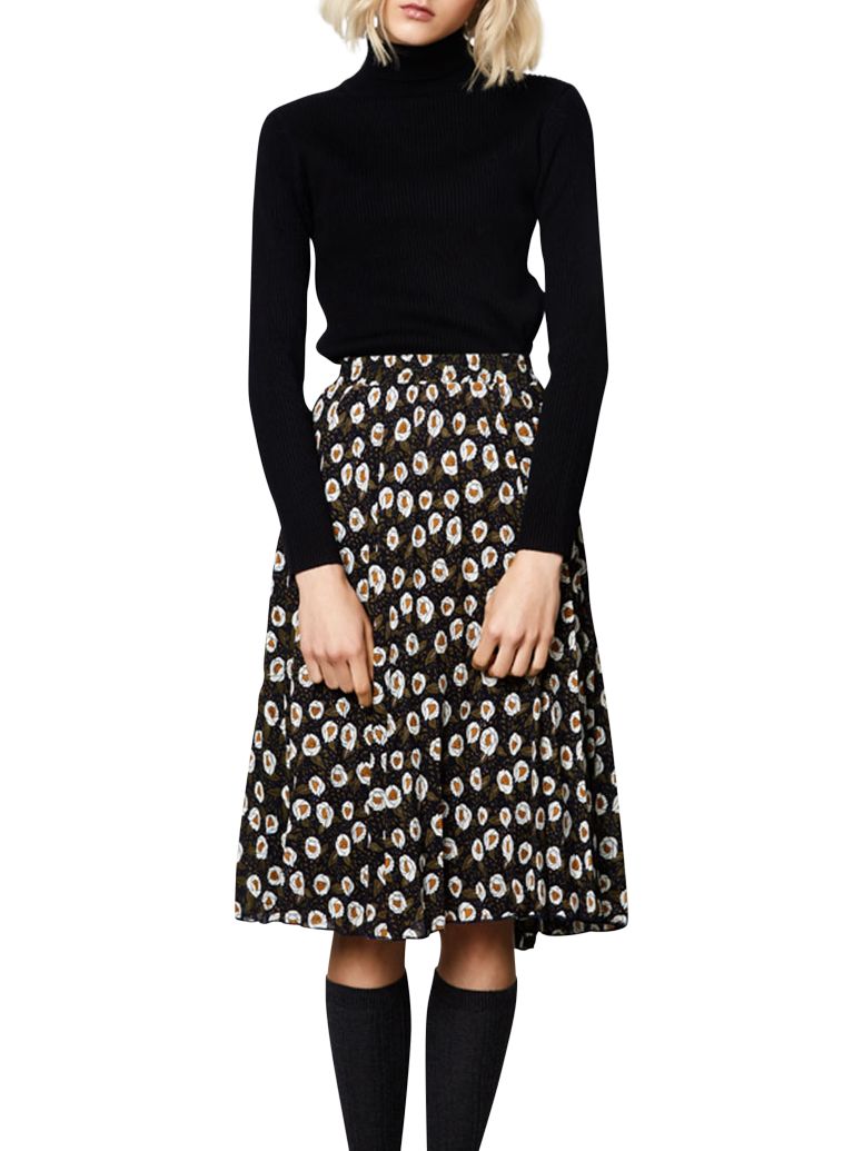 Compañía Fantastica Flower Print Midi Skirt, Black