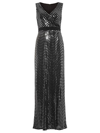 Phase Eight Nigella Sequin Full Length Dress, Black/Silver