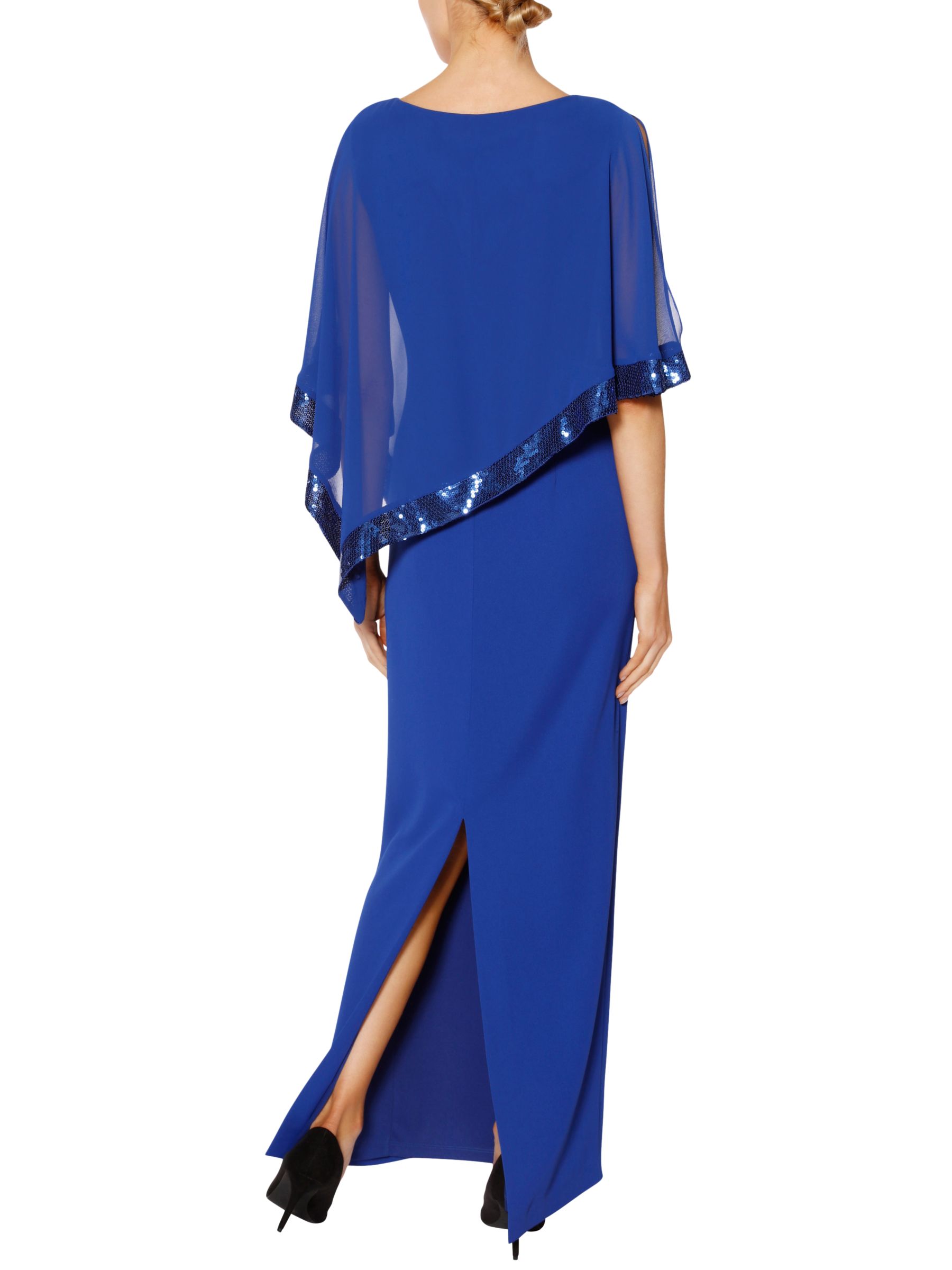 Gina Bacconi Tiffany Sequin Trim Crepe Maxi Dress, Lapis Blue at John ...
