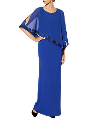 Gina Bacconi Tiffany Sequin Trim Crepe Maxi Dress, Lapis Blue at John ...