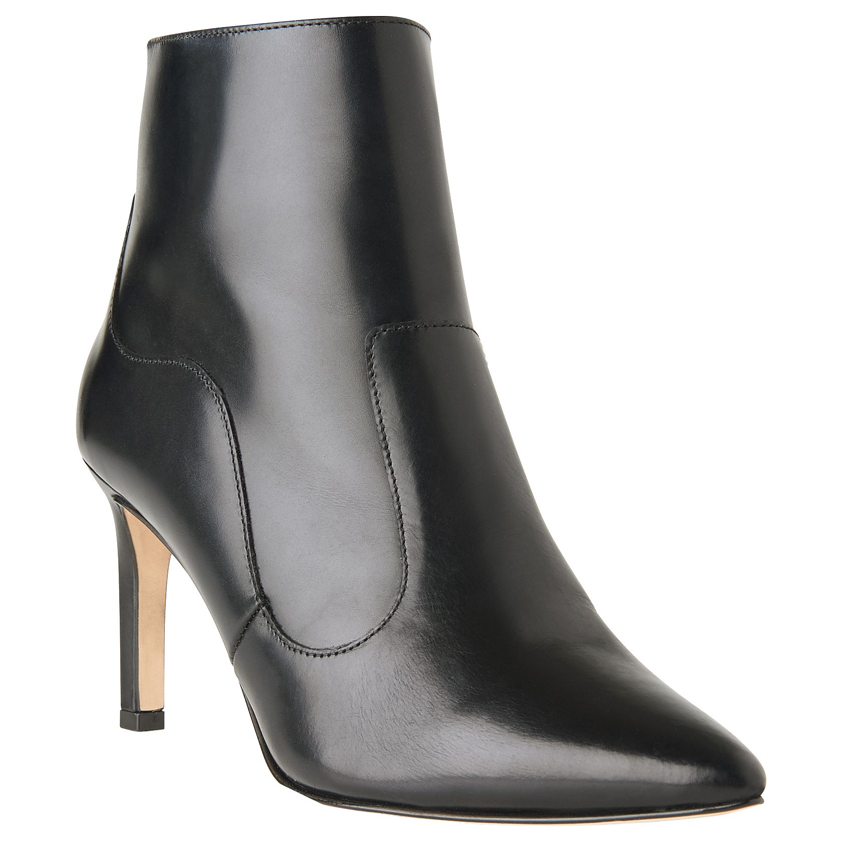 black leather stiletto ankle boots