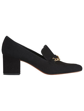 Whistles Alma Block Heeled Loafers, Black Leather