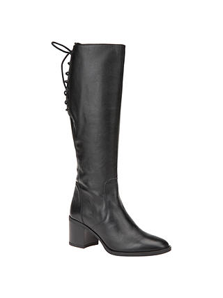 Geox Glynna Lace Up Knee High Boots, Black Leather