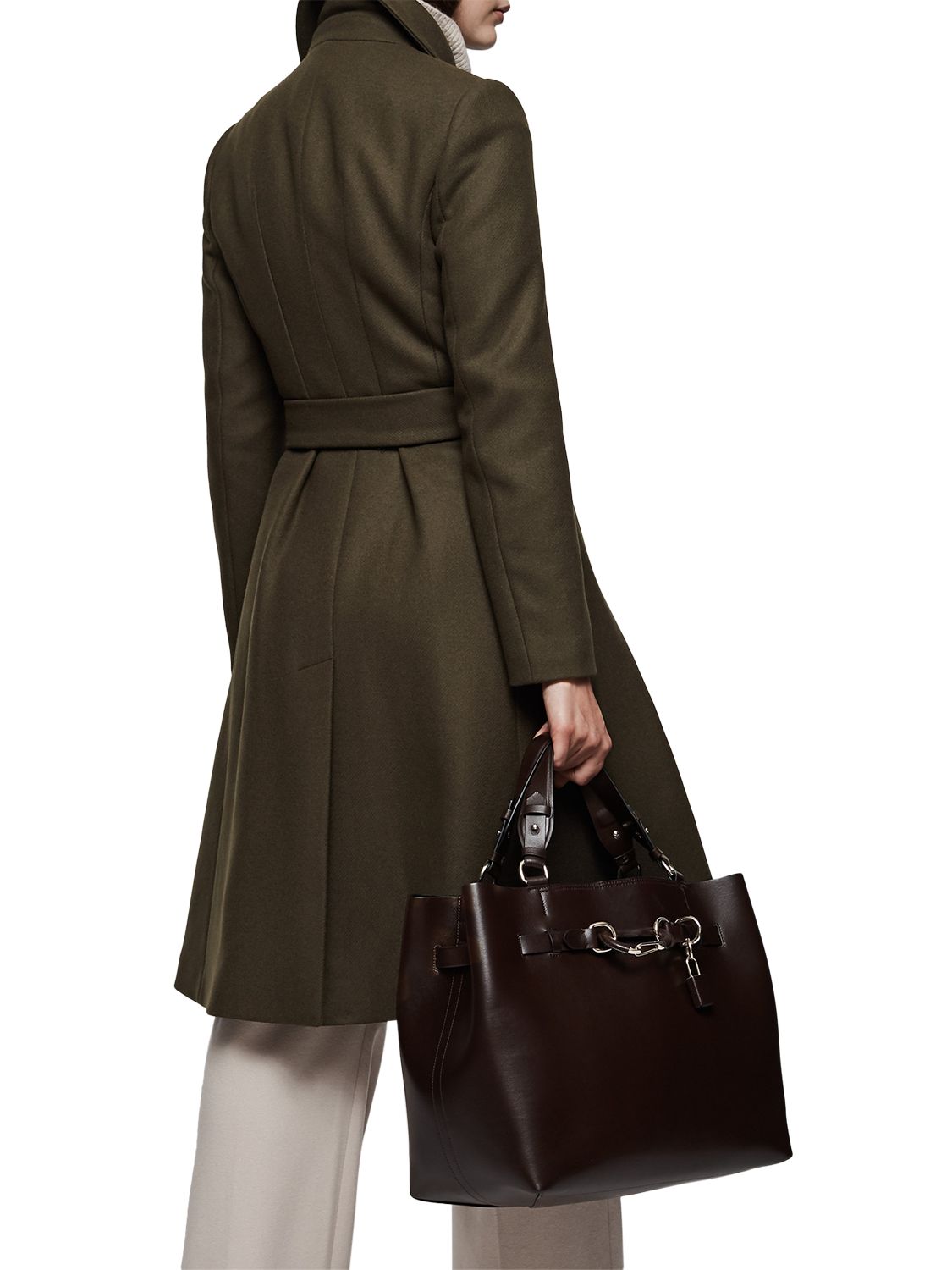 Reiss Halle Fit And Flare Coat, Khaki at John Lewis & Partners