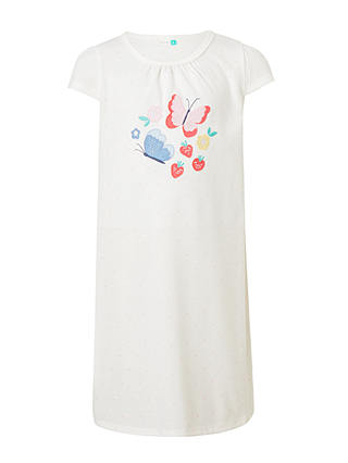 John Lewis & Partners Girls' Butterfly Print Nightdress, White