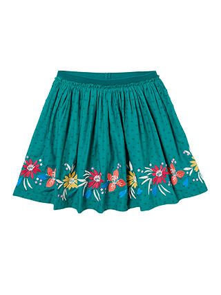 John Lewis & Partners Girls' Embroidered Pleated Skirt, Green