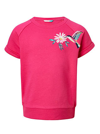 John Lewis & Partners Girls' Hummingbird Embroidery Sweatshirt, Fuchsia